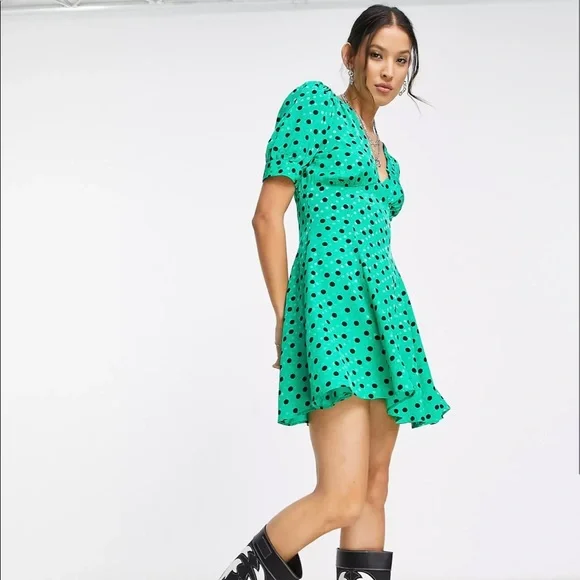Topshop Spot Swing Tea Dress in Mid Green at Nordstrom, Size 8 US